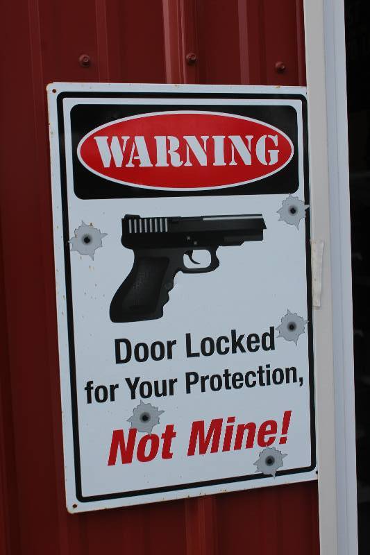 lot 16 image: Warning Door Locked For Your Protection, Not Mine Metal Sign