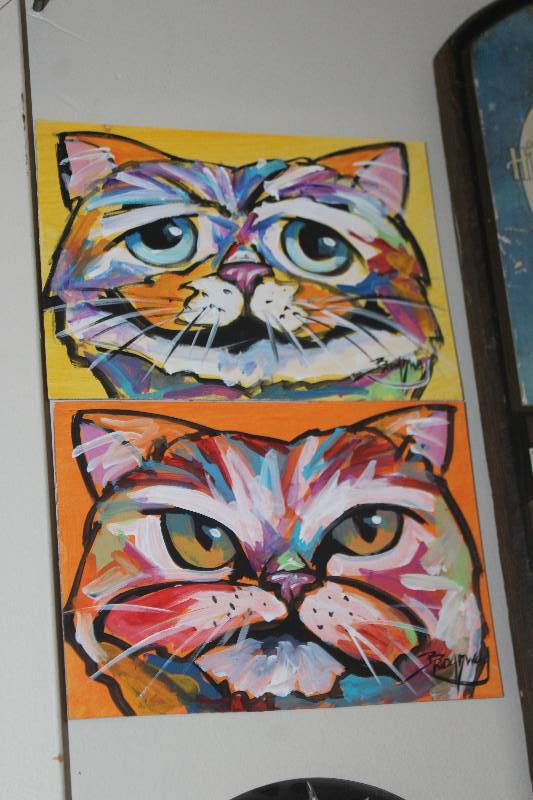 lot 104 image: Happy Cat Grumpy Cat Paper Wall Art