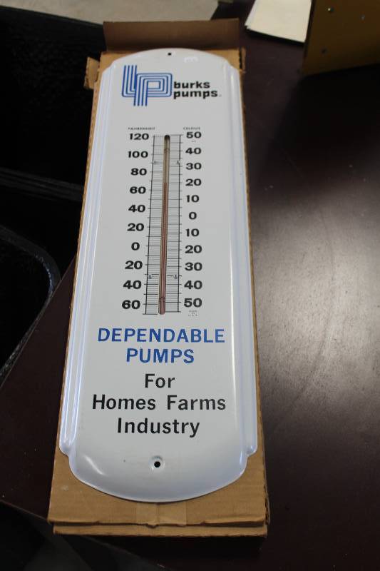 lot 130 image: Burks Pumps Metal Wall Thermometer