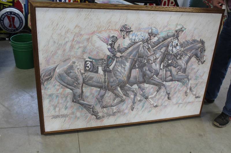 lot 196 image: Horse Race by Jansen Turner Signed Framed Wall Art