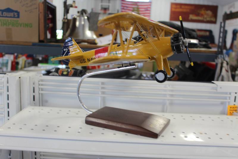 lot 210 image: N2S Yellow Peril U.S. Navy 124 Scale Airplane Model w Stand
