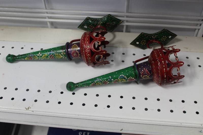 lot 241 image: Lot of (2) Torch Wall-Mount Candle Holders