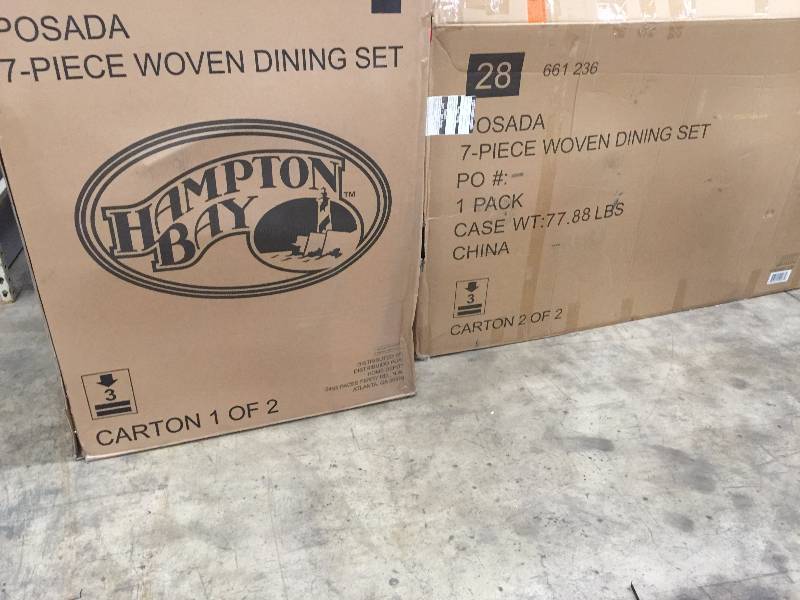 Hampton Bay Posada 7-Piece Patio Dining Set with Gray Cushions Model#  153-120-7D open box never used