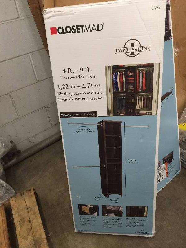 ClosetMaid Impressions 4 ft. to 9 ft. W Chocolate Narrow Closet Kit Model#  30851 popen box never used