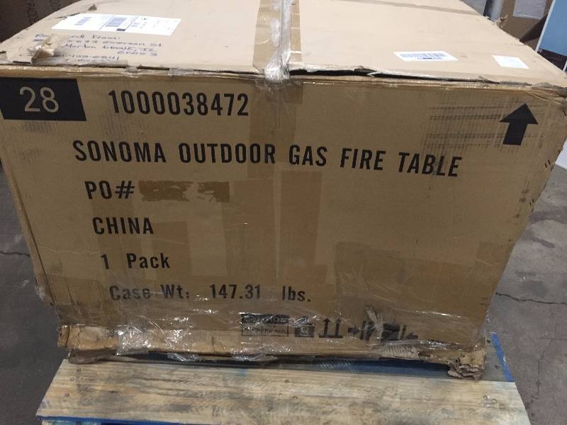 Sonoma 38 in. Square Envirostone and Travertine Propane Fire Pit  Damage  top will need new ceramic top stock photo are used to display the unit