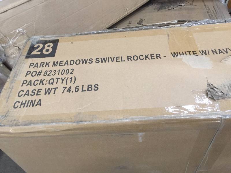 Hampton Bay Park Meadows Off-White Swivel Rocking Wicker Outdoor Lounge Chair with Midnight Cushion open box never used