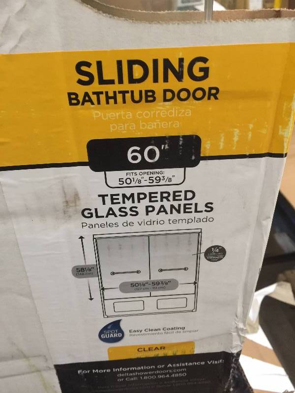 Delta 60 in. Sliding Bathtub Door Glass Panels in Clear (1-Pair) open box never used