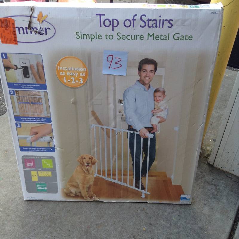 Summer Top of Stairs simple secure metal gate