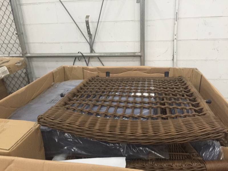Spring Haven Patio Club Chair Brown Blue Cushion