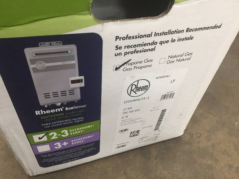 Rheem ECO180XLP3-1 Outdoor Liquid Propane Gas Tankless Water Heater can provide up to 8.4 GPM