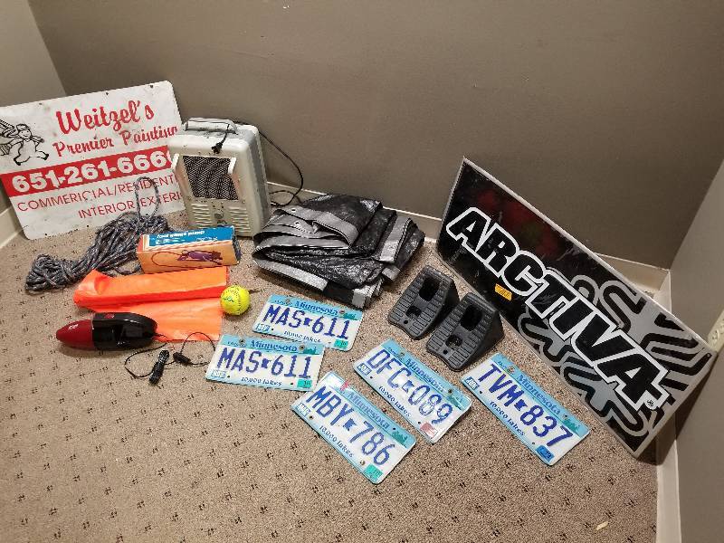 lot 135 image: Lot - Metal Signs, Milk Heater, Foot Pump, Etc