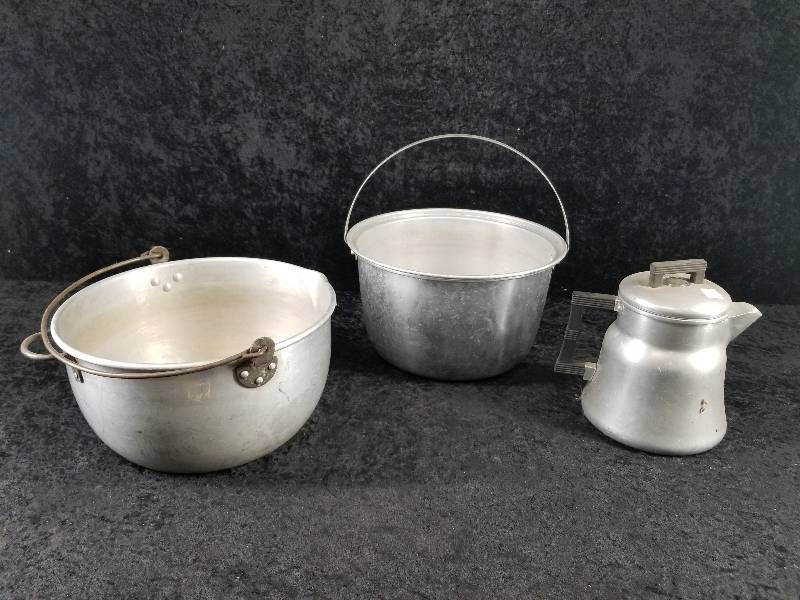 lot 81 image: Lot - Aluminum Pots, Coffee Pot