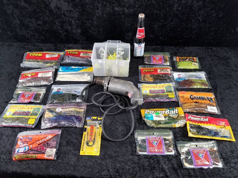 lot 58 image: Lot - Misc Fishing Tackle, 1984 Super Bowl Coke Bottle, Misc