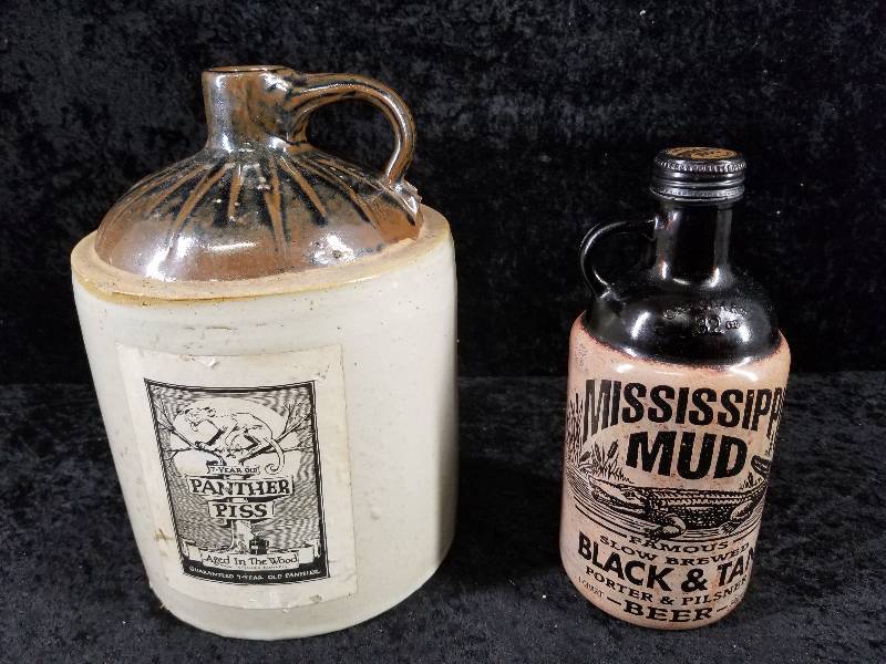 lot 63 image: Antique Ruckels Stoneware Shoulder Jug & Mississippe Mud Jug