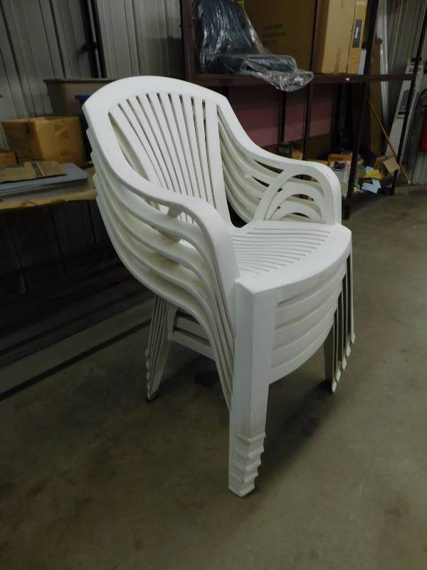 lot 51 image: White Plastic Patio Chairs