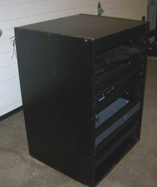 lot 84 image: Wood Encased, Audio  Video Equipment  Component Rack with various Components included