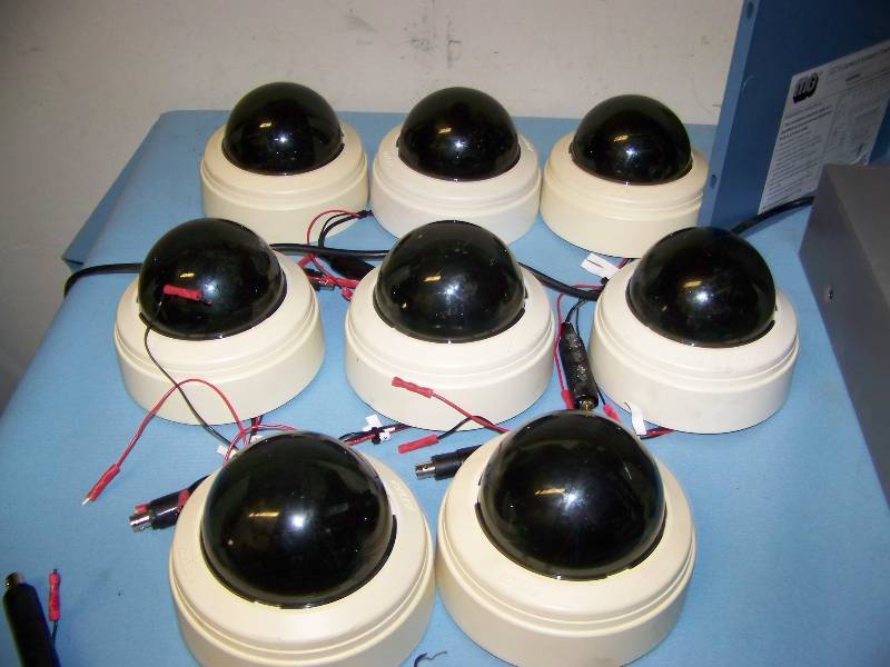 lot 52 image: (8) Pelco, CCTV Security Cameras in Protective Domes, GANZ Digital Video Recorder Control Box and MG Power Supply Box