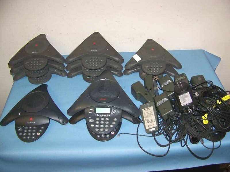 lot 58 image: (LARGE LOT) Polycom, Teleconferencing Telephones  Phones, Video Conferencing Cameras, Cables and more
