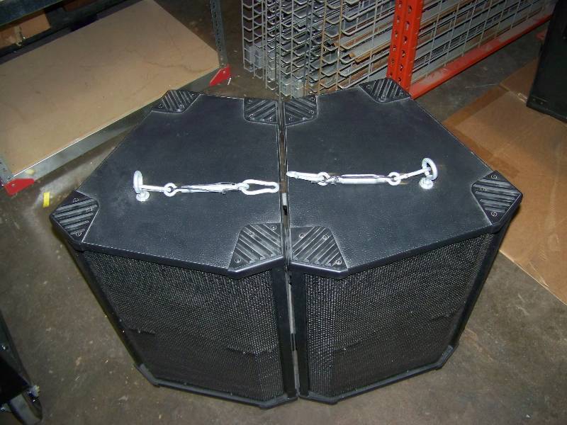lot 38 image: (2) Panasonic, 300W, Professional, 12 Trapezoid, Loudspeakers  Speakers with Ceiling Mounting Cables