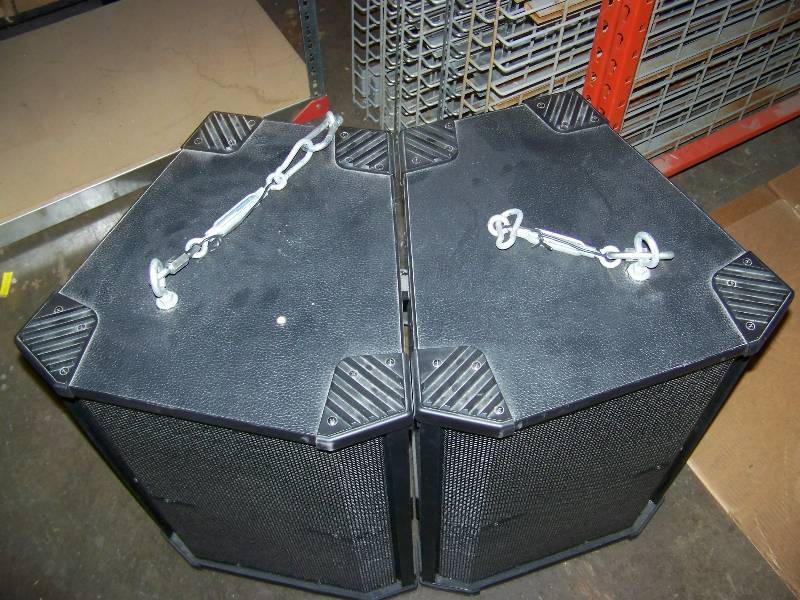 lot 37 image: (2) Panasonic, 300W, Professional, 12 Trapezoid, Loudspeakers  Speakers with Ceiling Mounting Cables