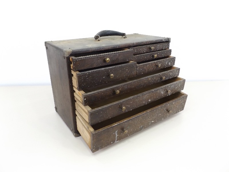 lot 40 image: Antique Wood Machinists Tool Box