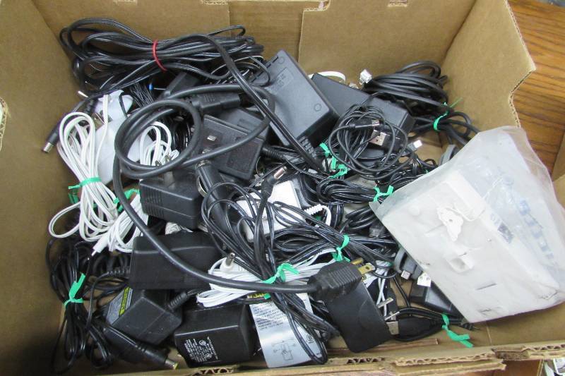 lot 242 image: BOX OF MISC CORDS AND CHARGERS