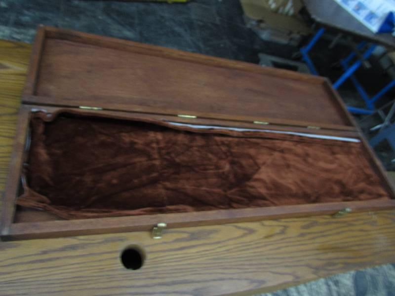 lot 250 image: WOODEN STORAGE BOX FOR A POSSIBLY A GUN