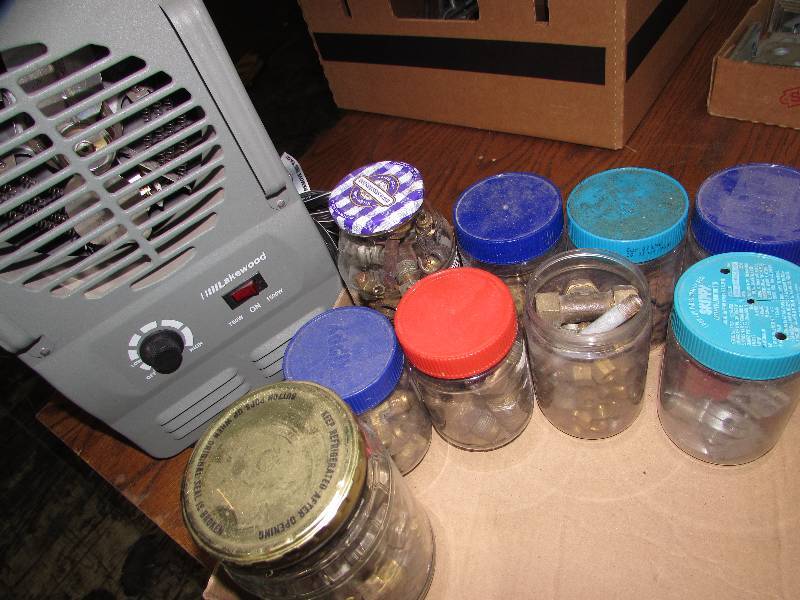lot 280 image: MILK HOUSE HEATER AND JARS OF MISC