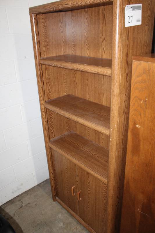 lot 27 image: 5-Shelf 2-Door Wood Bookcase