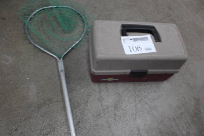 lot 106 image: Fishing Net, Tackle Box w Tackle