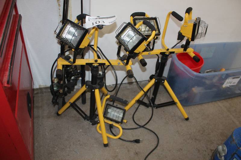 lot 103 image: Set of (3) Shop Work Lights, Dual Lamp, Tripods