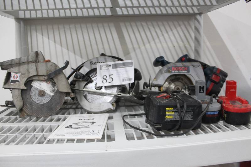 lot 85 image: Lot of (3) Circular Saws Includes Bosch Cordless, Black & Decker, Sawcat