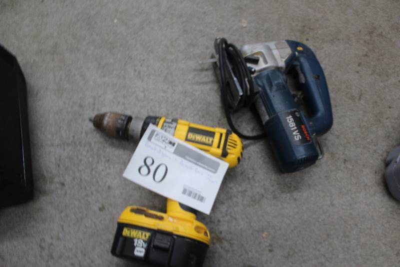 lot 80 image: Bosch 1581 Variable Speed Jigsaw, Dewalt 18V Cordless Drill