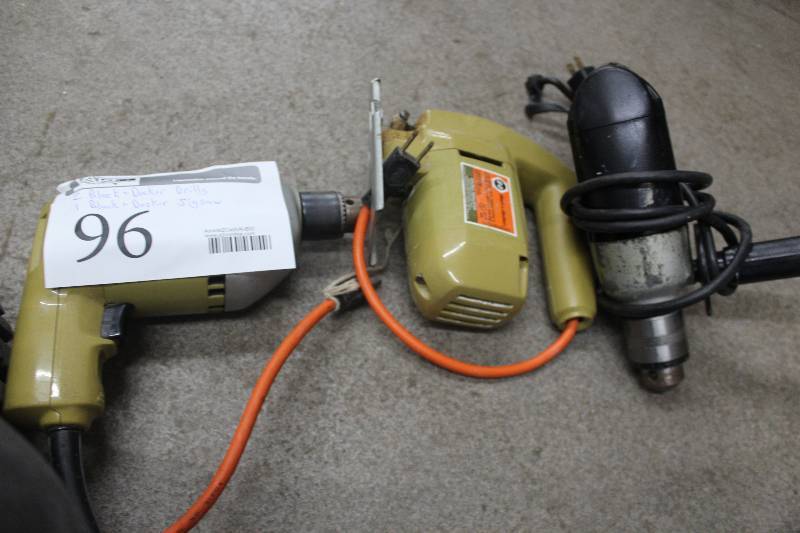 lot 96 image: Lot of (3) Black & Decker Power Tools Includes 2-Drills, 1-Jigsaw