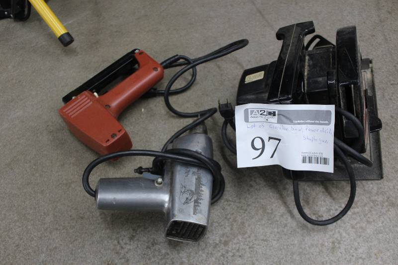 lot 97 image: Lot of (3) Power Tools Includes Sears Craftsman Circular Saw, Power Drill, Swingline Staple Gun