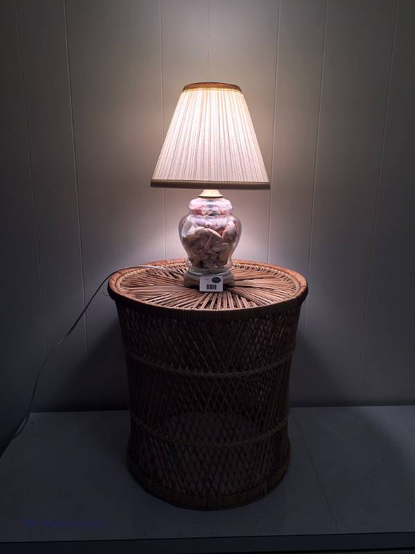 lot 45 image: Shell lamp and wicker end table