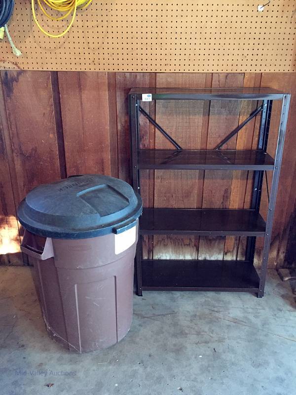 lot 113 image: Metal rack and garbage can