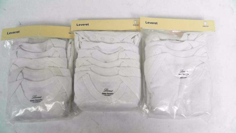 Lot of 3 - 5 Packs Leveret Onsies - White Baby Suit Short Sleeve - Size 12-18 months