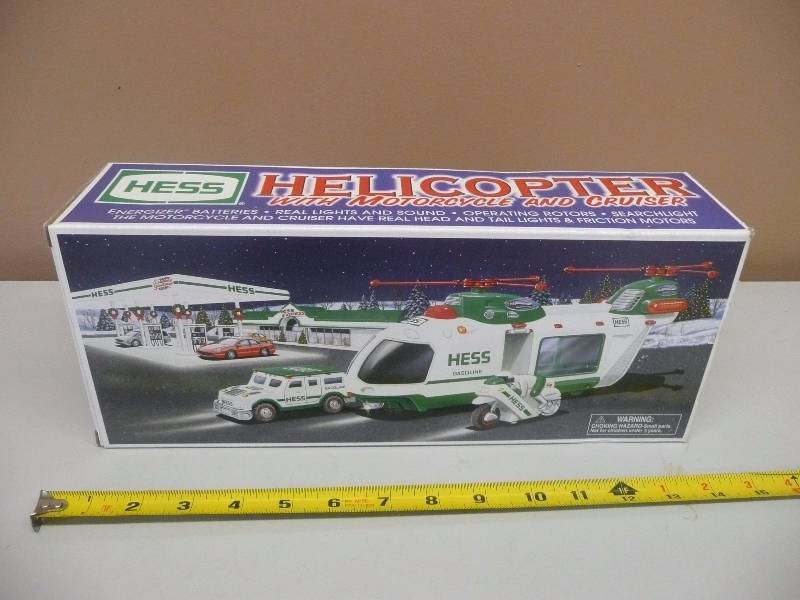 lot 99 image: HESS - HELICOPTER WITH MOTORCYCLE & CRUISER - STILL IN BOX - SEE PICTURES