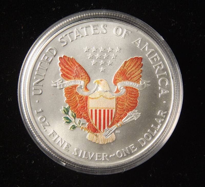 2000 COLOR ENHANCED US SILVER EAGLE 1 TROY OZ. .999 FINE SILVER DOLLAR IN AIRTITE