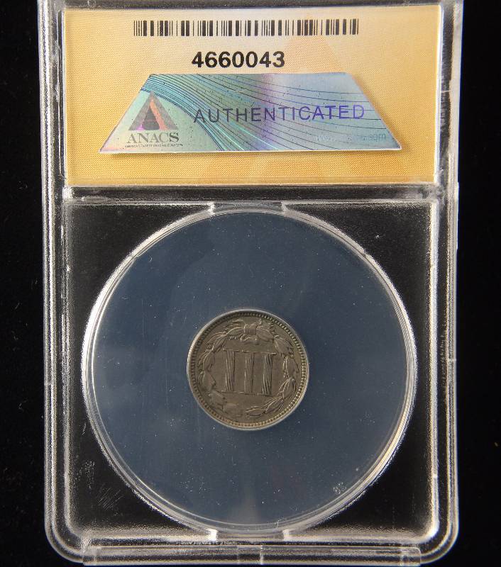 1870 US THREE CENT PIECE AU50 ANACS
