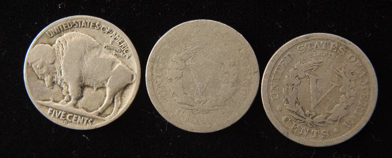 GROUP OF 3 NICKELS 1 BUFFALO & 2 LIBERTY V