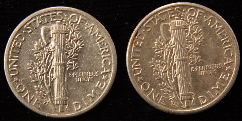 GROUP OF 2 MERCURY DIMES 1943P & 1943D BOTH UNC