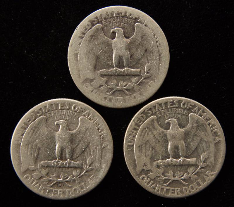 GROUP OF 3 WASHINGTON SILVER QUARTERS 1934, 1936D, & 1947