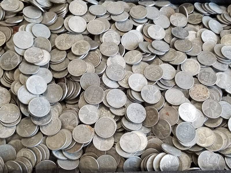 LARGE GROUP OF 1,508 US WAR 1943 STEEL CENTS IN CANVAS MINT BAG