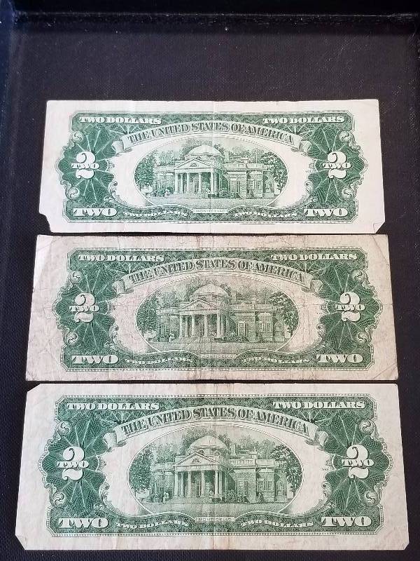 GROUP OF 3 RED SEAL US $2 BILLS AS PICTURED