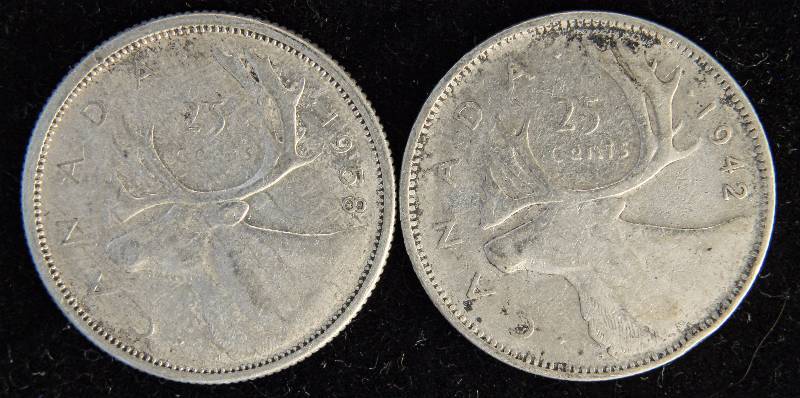 GROUP OF 2 SILVER CANADIAN QUARTERS
