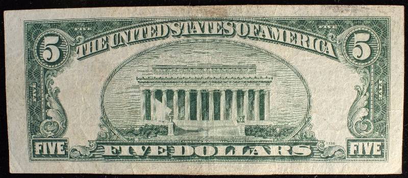 1953-A BLUE SEAL US $5 SILVER CERTIFICATE XF