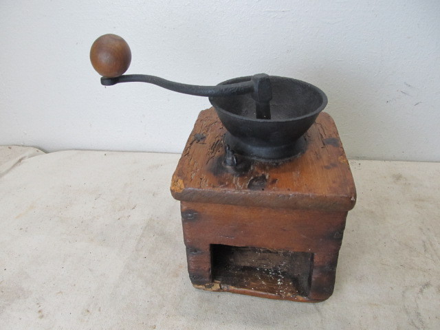 lot 11 image: Early Antique WoodCast Iron Coffee Grinder