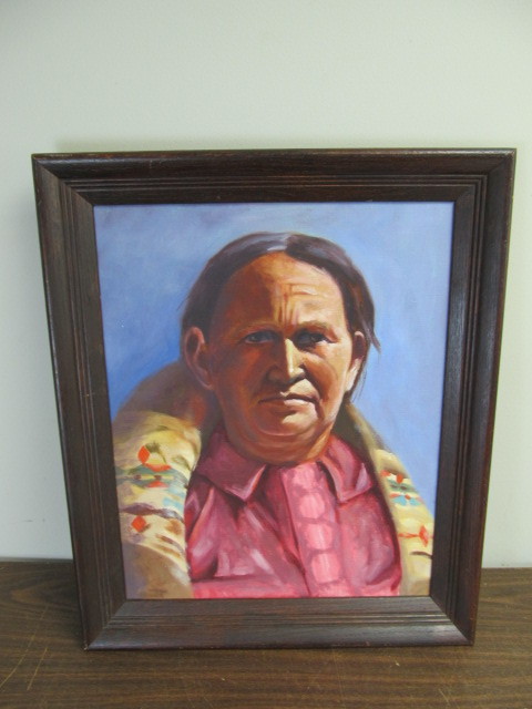 lot 58 image: Framed Native American Oil on Canvas Painting